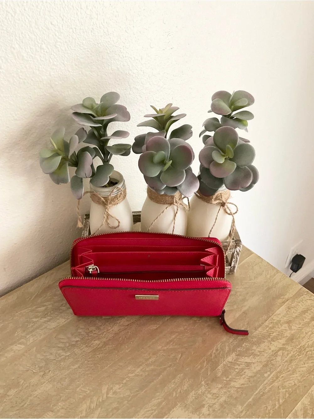 Kate Spade Bright Red Double-Zip Wallet with Gold Plate